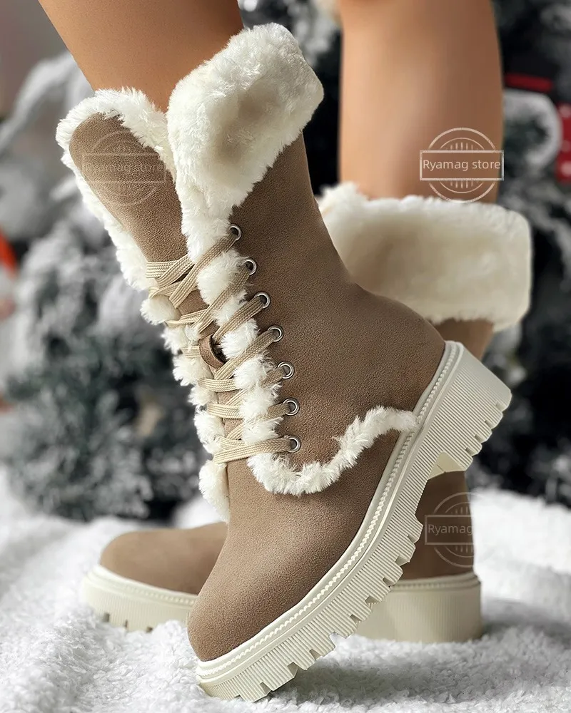 Womens Fuzzy Lined Lace Up Chunky Combat Boots Womens With Chunky Heel And Platform Winter Snow Boots For Warmth And Style From Factory Dh3147013 Bulk 25.38 DHgate.Com
