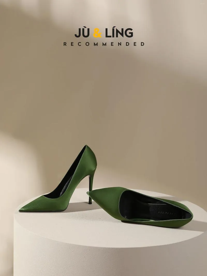 Dress Shoes Elegant Women Jade Green Silk Pumps Top Quality High Heels For Spring Summer Ladies Fashion Single Party Pointed Toe