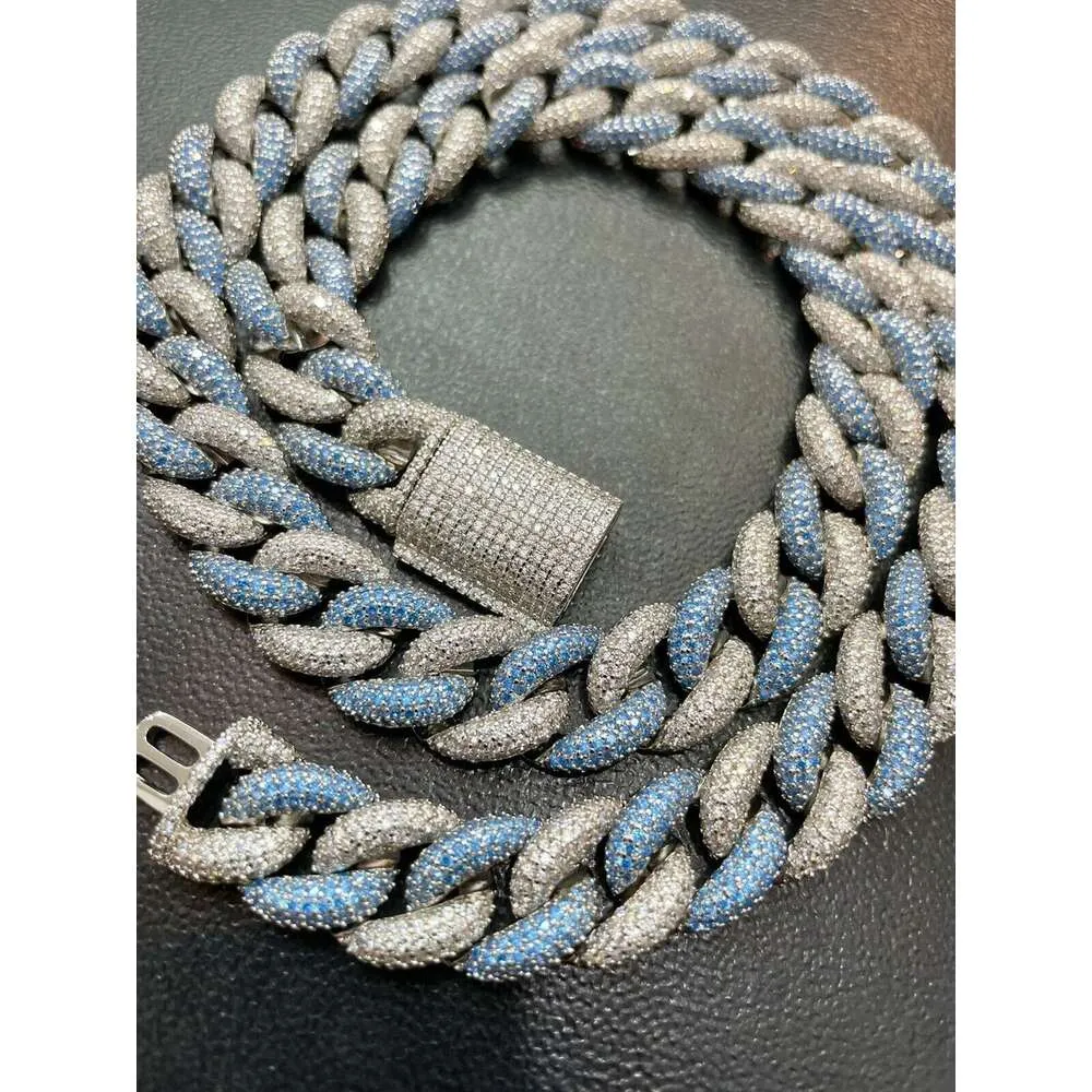 14mm White Blue 2 Tone Round Moissanite Diamond Miami Cuban Link Chain In 925 Silver Hip Hop Turquoise Jewelry From Aqib 80 DHgate.Com