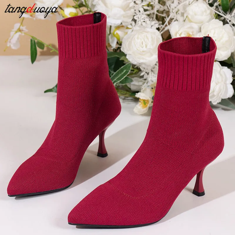 Talons Bleu Vif: Bottines Élastiques Pour Femmes Toe Pointu