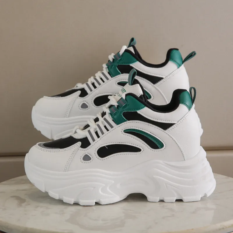 Women's Chunky Platform Sneakers Breathable Lace-Up Walking Shoes with  Thick Sole