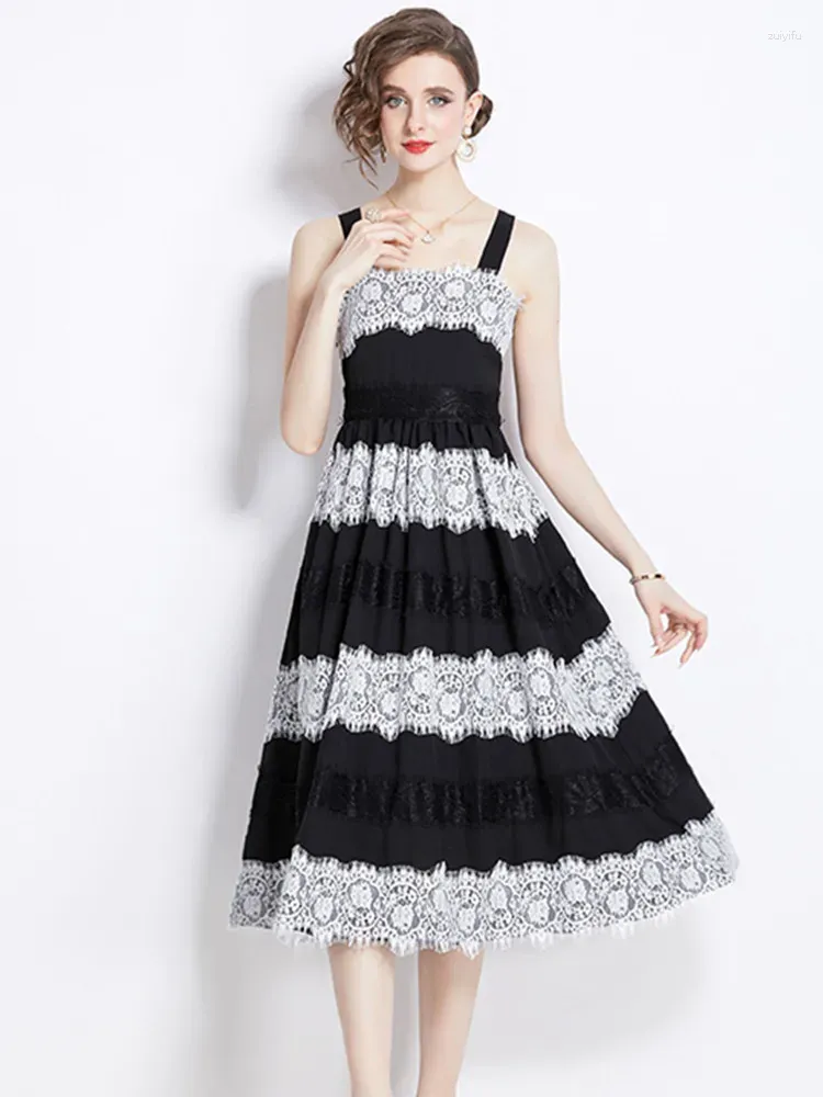 2024 Lace Splicing Spaghetti Strap Dress for Summer, Sexy Squared  Sleeveless Slim Long for Women from Dhgate Basic & Casual Dresses - price  45.92