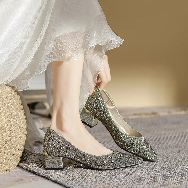 靴 original ribbon glitter pumps Sina - Green Glitter Heels