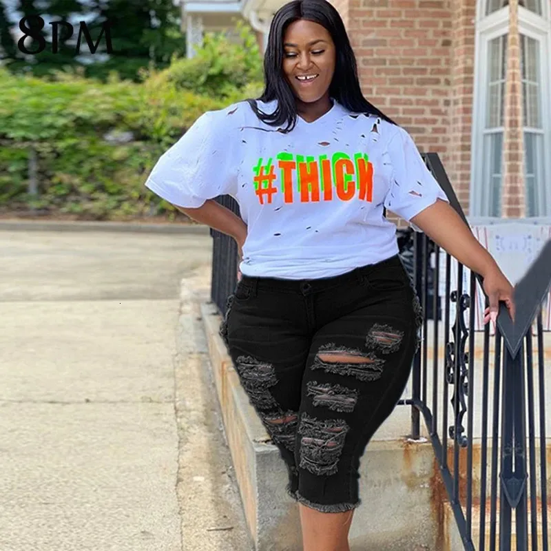 Plus Size Stretchy Bermuda Shorts With Ripped Denim And High Waist Curled Design For Women Slim Fit Summer Plus Size Ripped Jeans In 4XL And 5XL Sizes Ouc1142 240603 From Bao01 23.1