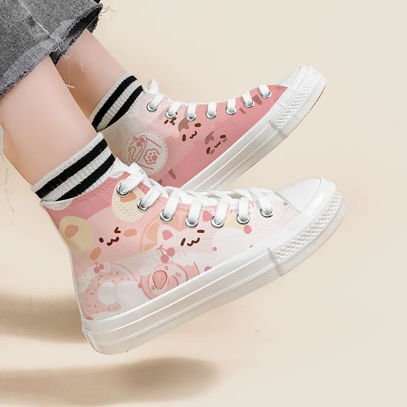 Hand-Painted Canvas Shoes: Unique Kawaii Sneakers for Girls