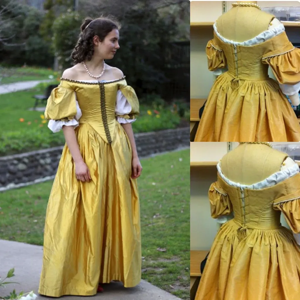 Medieval Renaissance Evening Formal Dress Womens Prom Gown Yellow Green Off  Shoulder 17th Century Style from Dhgate Prom Dresses - price 127.47