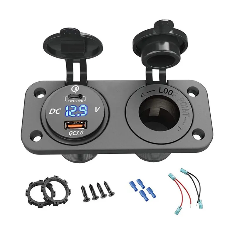 usb and cigarette lighter panel Type C PD QC 3.0 12 volt usb socket Panel with
