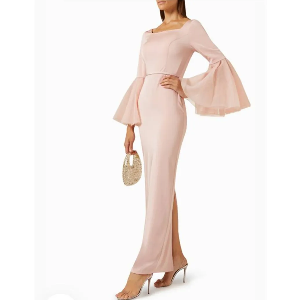 fitted lace wedding dress Buy Peach Floral Maxi Dress with Long Sleeves main image 1