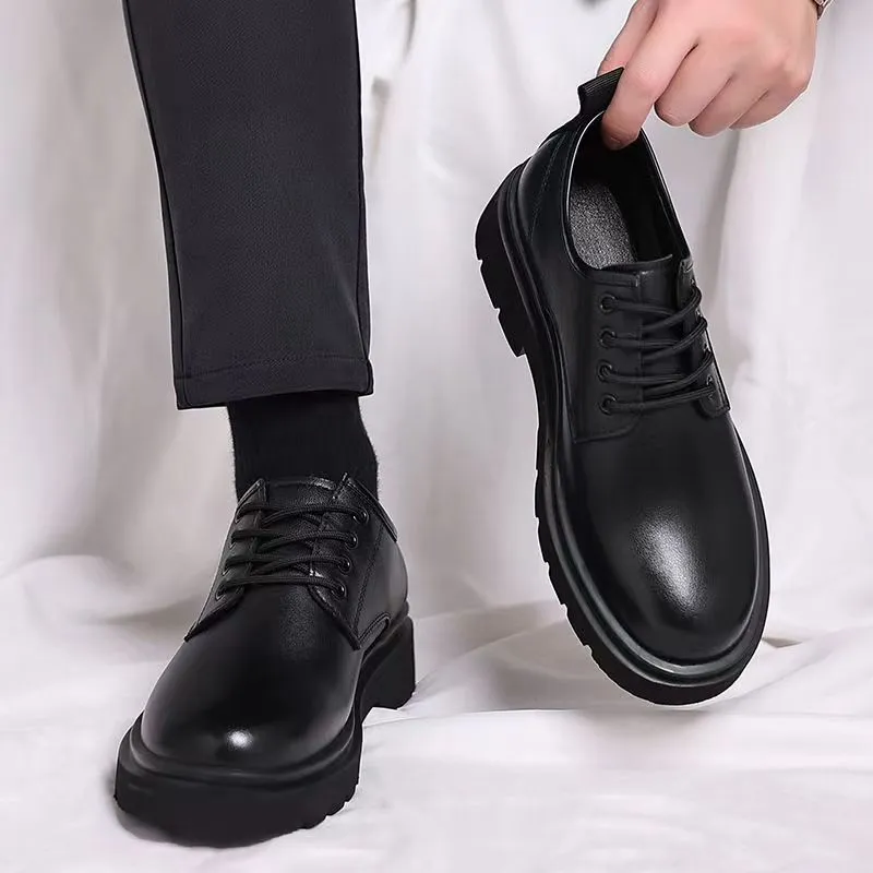 DHgate Mens Versatile Leather Lace up Business Casual Shoes Black Soft Sole Non slip Shoes Accessories