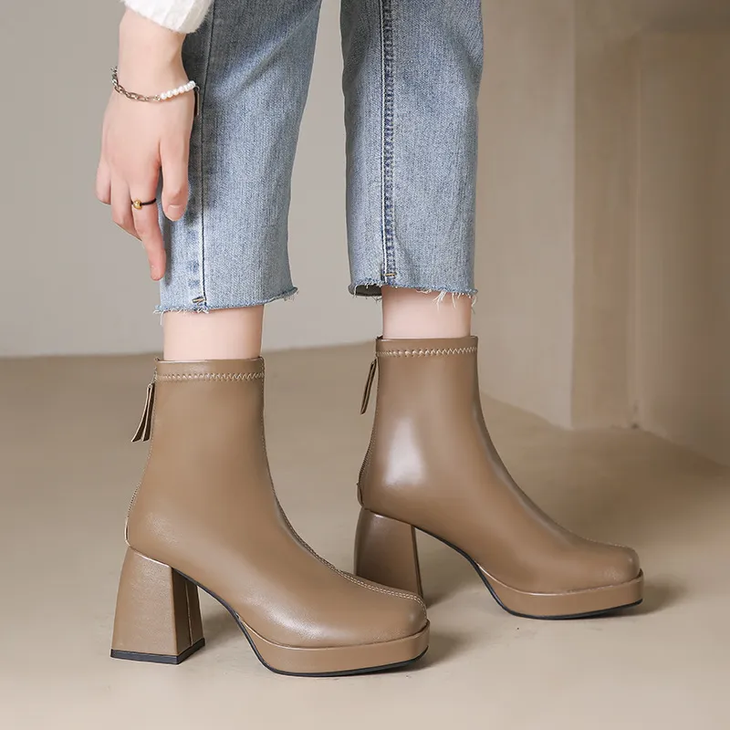 DHgate.com:Womens Platform Ankle Boots with Square Heel & Zipper 
