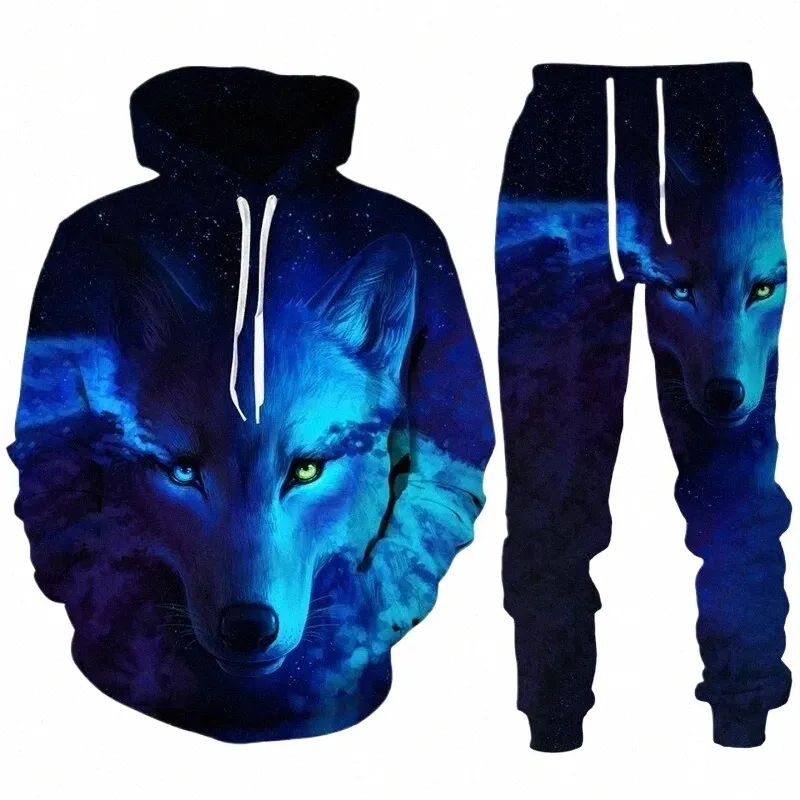 LFTEGUFKXS Christmas Wolf Men's Jogging Suit Lion Hoodie And Trousers Men's Tiger Tracksuit Jogging Suit Sports Suit, S9, XX-Large