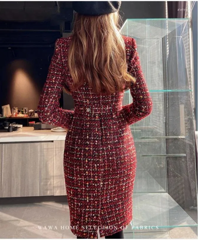 DHgate.com:Retro Tweed Dress: Asymmetric Lapel, Elegant and