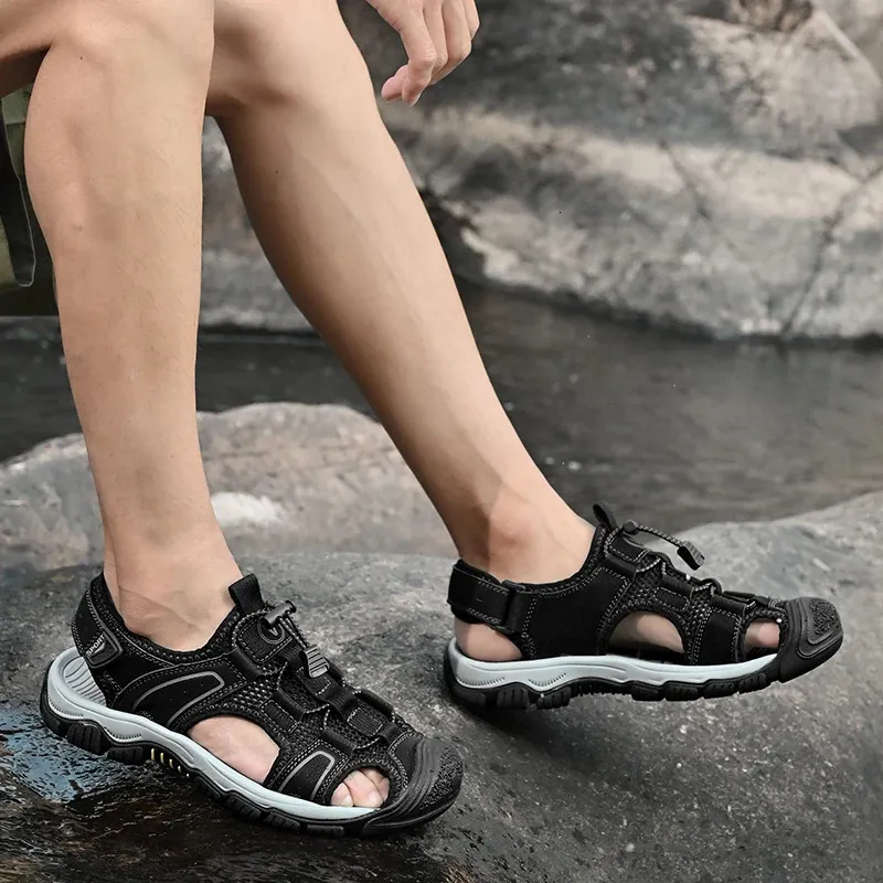 Sommer-Herren-Sandalen aus atmungsaktivem Mesh-Gewebe, geeignet für Strand, Outdoor-Aktivitäten, rutschfeste Sohle, wasserdichte Wanderschuhe, wasserdichte Schuhe für Fluss- und Angeltouren (240612)_voghion.com