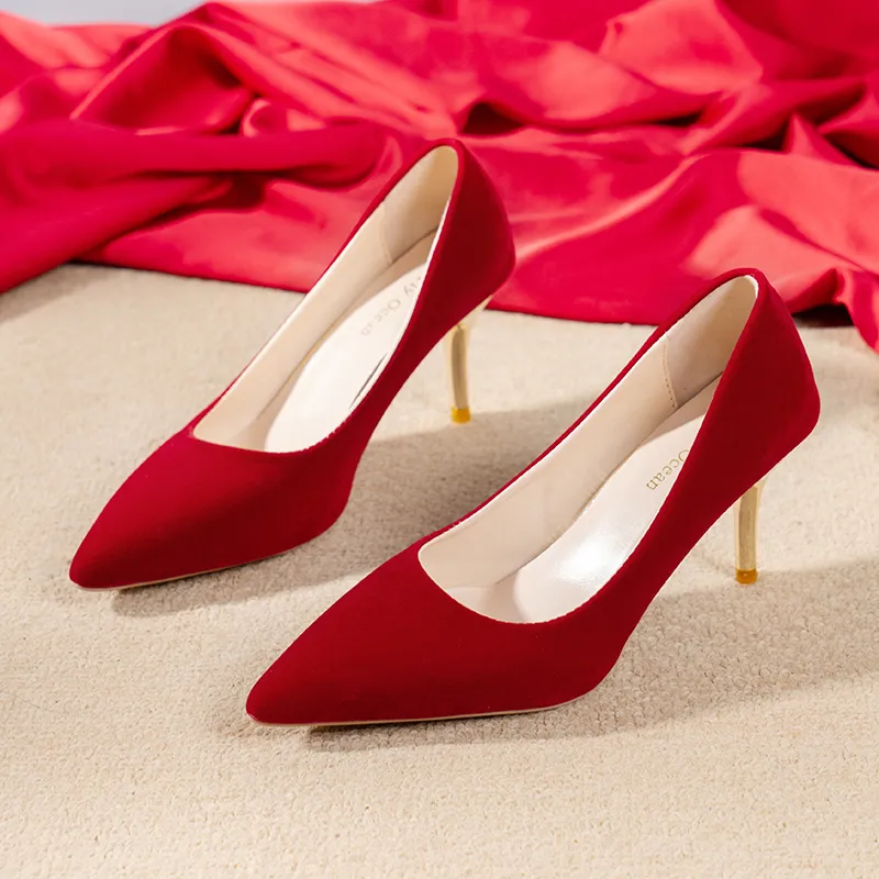 Graceful Flannelette Upper Round Toe Stiletto Heels Party Shoes With Pearls Graceful Flannelette Upper Round Toe Stiletto Heels Party Shoes With Pearls