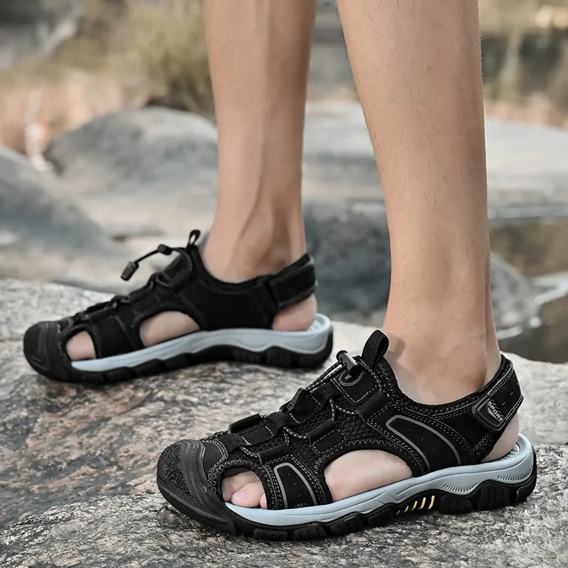 Sommer-Herren-Sandalen aus atmungsaktivem Mesh-Gewebe, geeignet für Strand, Outdoor-Aktivitäten, rutschfeste Sohle, wasserdichte Wanderschuhe, wasserdichte Schuhe für Fluss- und Angeltouren (240612)_voghion.com