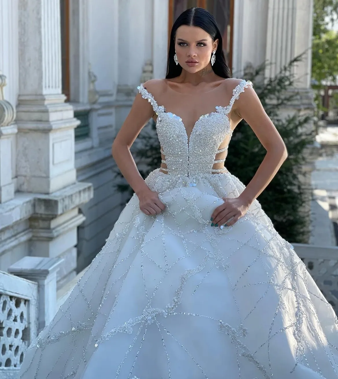 dress beads sequins Ballbella Silver Grey Sequins Prom Dress Mermaid With Beads main image 1