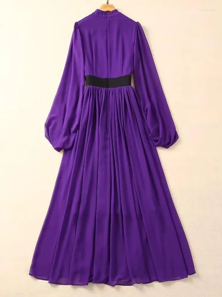 Vintage Purple Chiffon Patchwork Pleated Maxi Dress with Lantern Sleeves - Perfect for Casual Occasions and Evening Parties Vintage Purple Chiffon Patchwork Pleated Maxi Dress with Lantern Sleeves - Perfect for Casual Occasions and Evening Parties