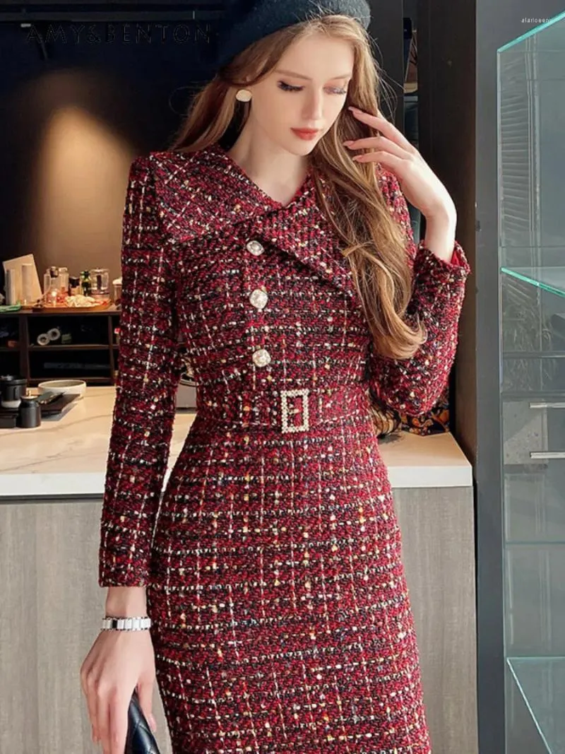 DHgate.com:Retro Tweed Dress: Asymmetric Lapel, Elegant and