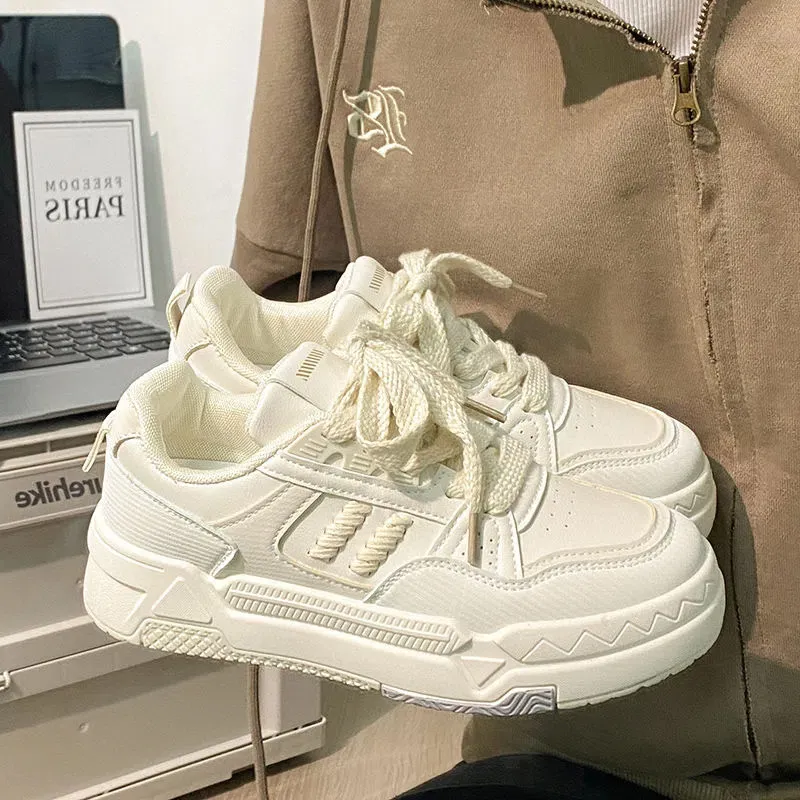 Women's White Leather Low-Top Sneakers: Versatile Platform Comfort Shoes