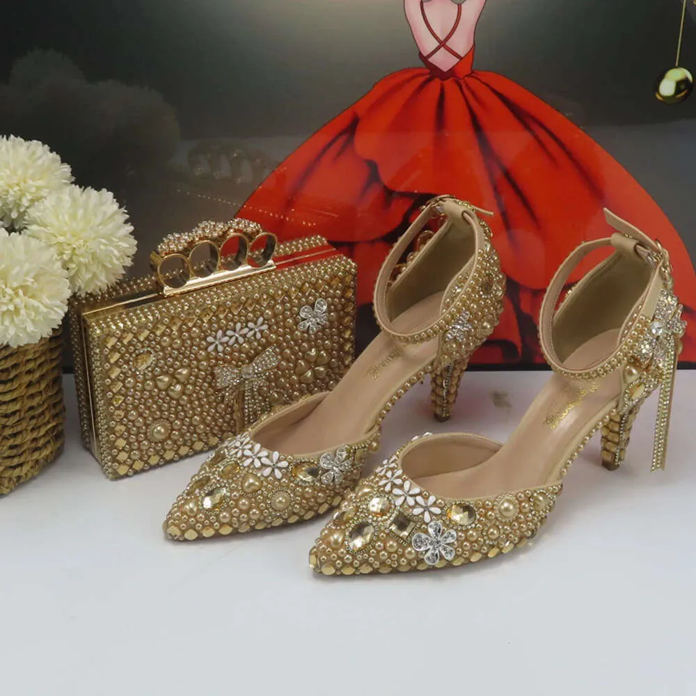 Pointed Toe Bridal Wedding Shoes Champagne Gold Crystal Pumps with Ankle  Strap and Bowknot Handbag from Dhgate Casual Shoes - price 65.88, image size:1000x1000