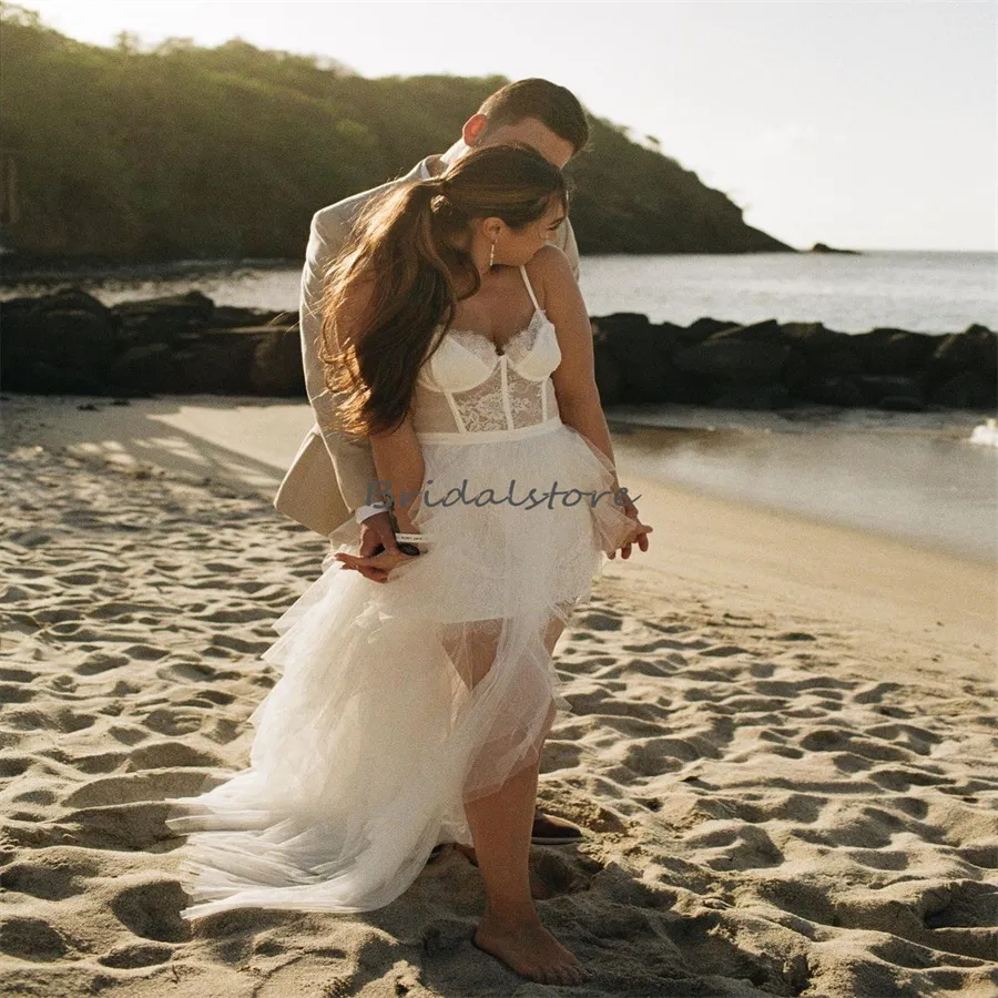 Spaghetti Strap Boho Wedding Dress Hi Low Lace Bridal Dress for Summer Beach  Weddings from Dhgate A-Line Wedding Dresses - price 109.35