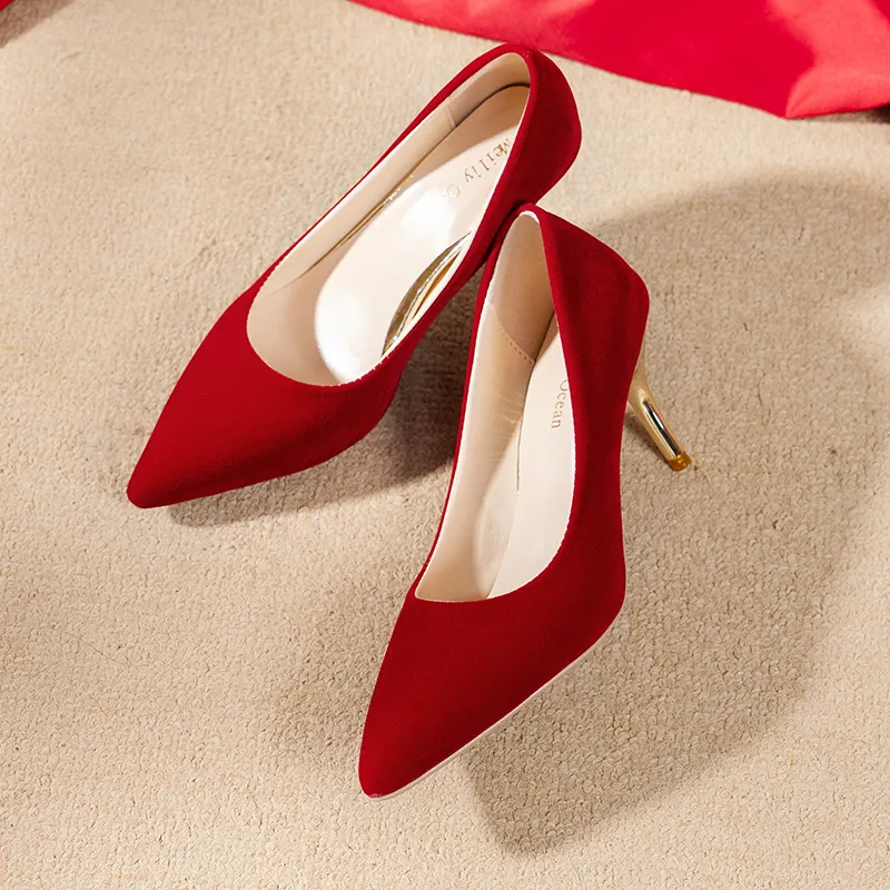 Graceful Flannelette Upper Round Toe Stiletto Heels Party Shoes With Pearls Graceful Flannelette Upper Round Toe Stiletto Heels Party Shoes With Pearls