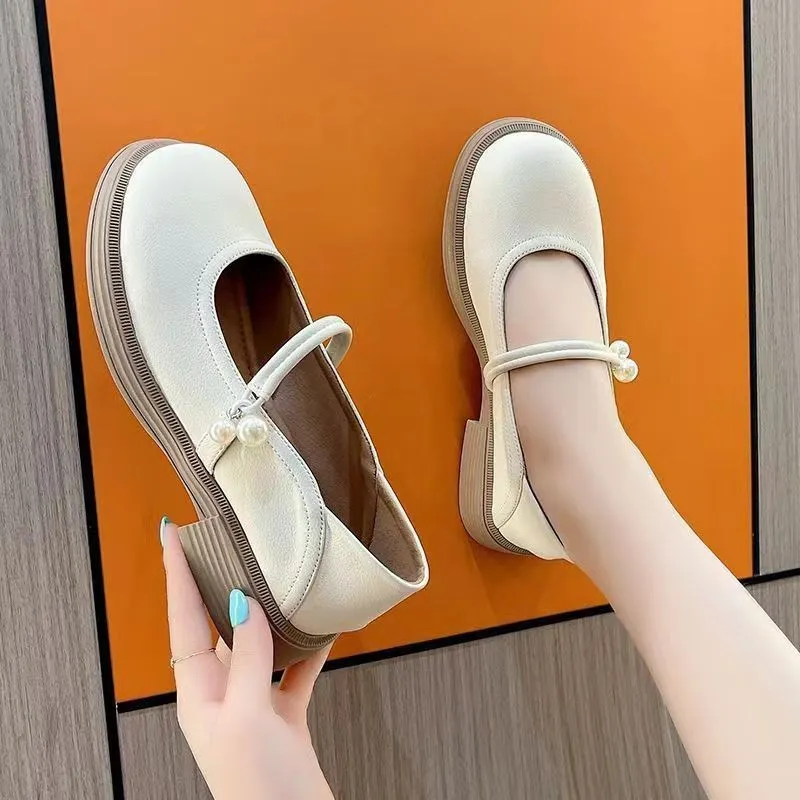 White Leather Mary Jane Shoes: Womens Low Heel Pumps, Spring