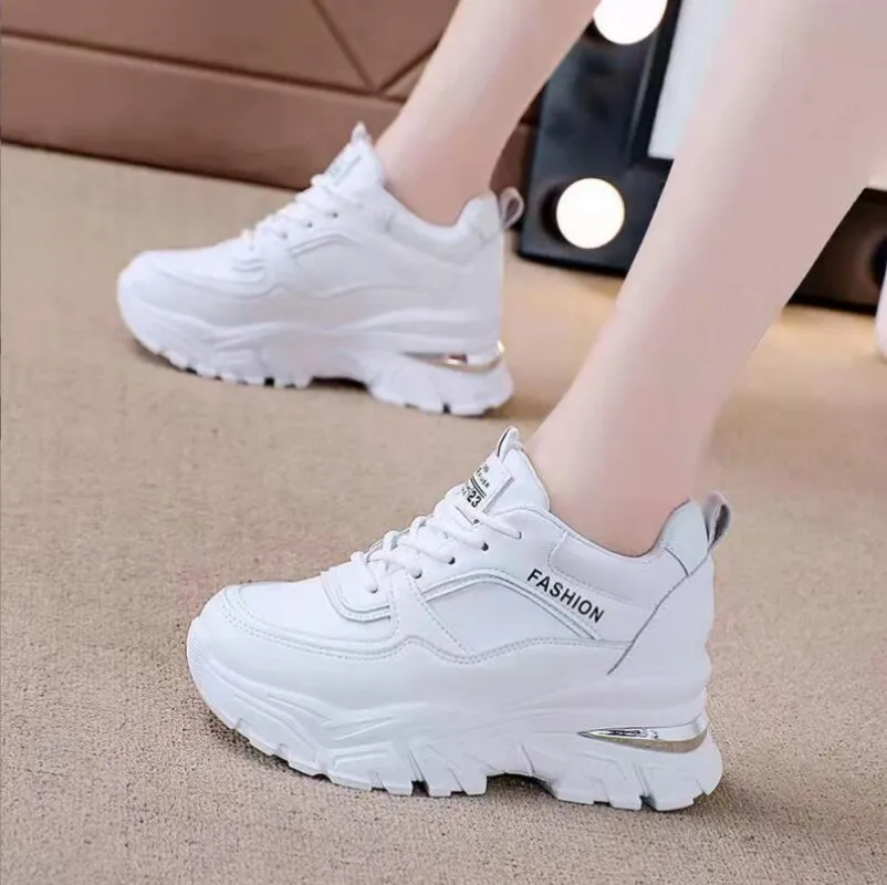Street Style Chunky White Tennis Shoe Trend White PU Leather