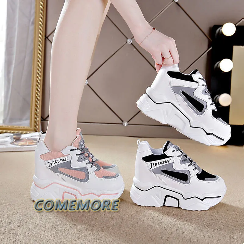 White High-Top Chunky Sole Sneakers with Pink Heel Pull damian03-pink-  main image 3