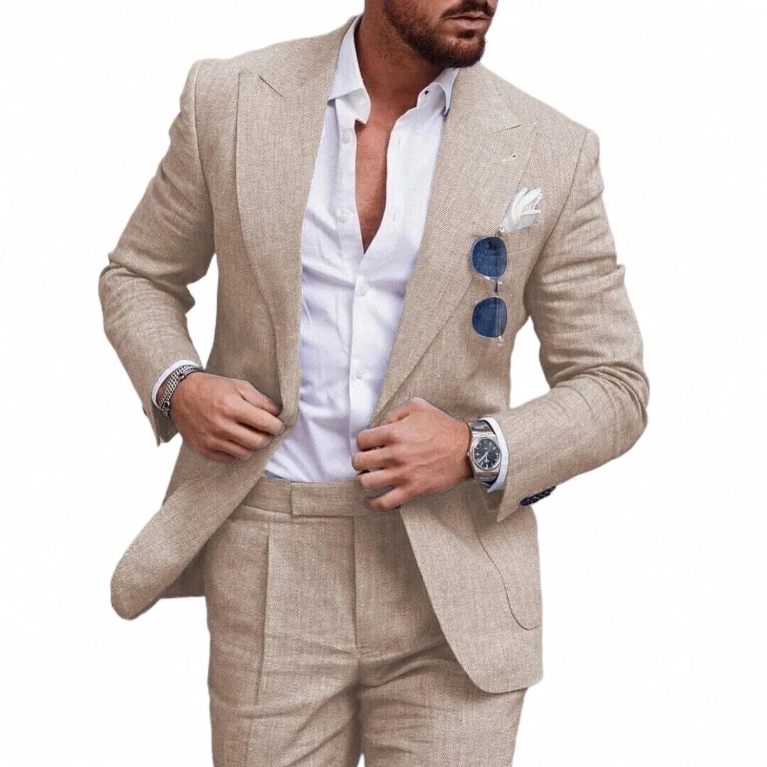 Trajes De Boda De Traje De Lino Para Hombres 2023 Top De Collar De Solapa De Lujo Pantallas De 2 Piezas Conjunto De Lino De Un Solo Pecho Trajes Elegante Para Hombre R8O9