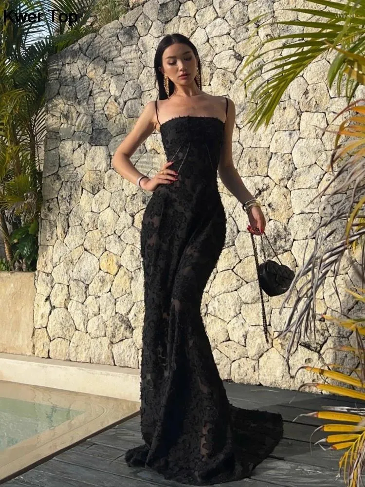 Black Vintage Long Dress 2024 Sexy Spaghetti Straps Wedding Evening Party Robe