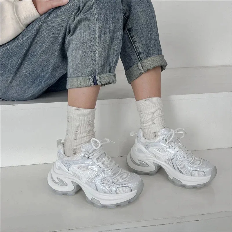 Summer Light Sports Breathable Mesh Surface Thick Sole Increase Daddy Shoes Female 240612_voghion.com