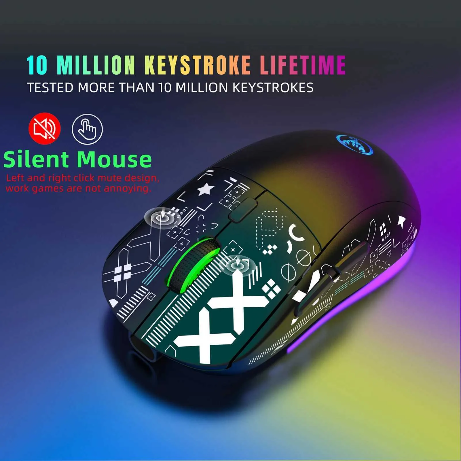Mouse Keystroke Wireless Mechanical RGB Gaming Mouse 2.4G 3600 DPI Ergonomic 10 Million ...