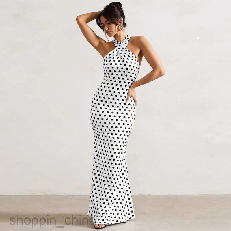 Summer Fashionable Satin Polka Dot SS with Hanging Neck and Back