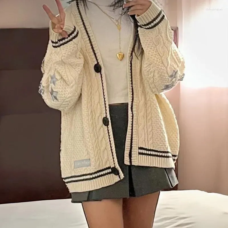 Womens Folklore Cardigan: Oversized Knitted Star Button Up Sweater