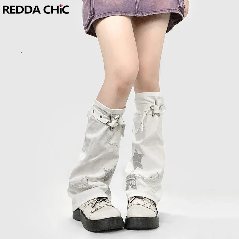 Save Big on Bulk Red Knee Boots REDDACHiC Y2k Glitter Star White Denim Leg  Warmers Knee Length Boots Cover Bandage Belt 2000s Retro Acubi Fashion