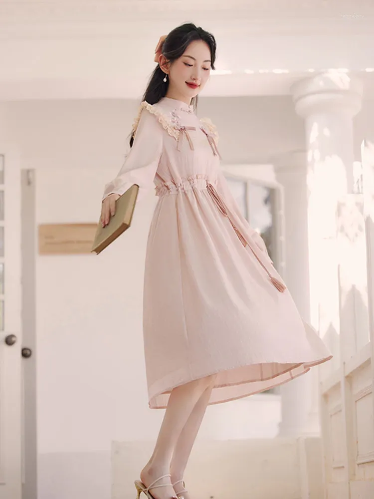 Pink Floral Embroidered Hooded Dress for Women Mid-Calf Loose Fit Autumn  Vintage Style from Dhgate Basic & Casual Dresses - price 59.05