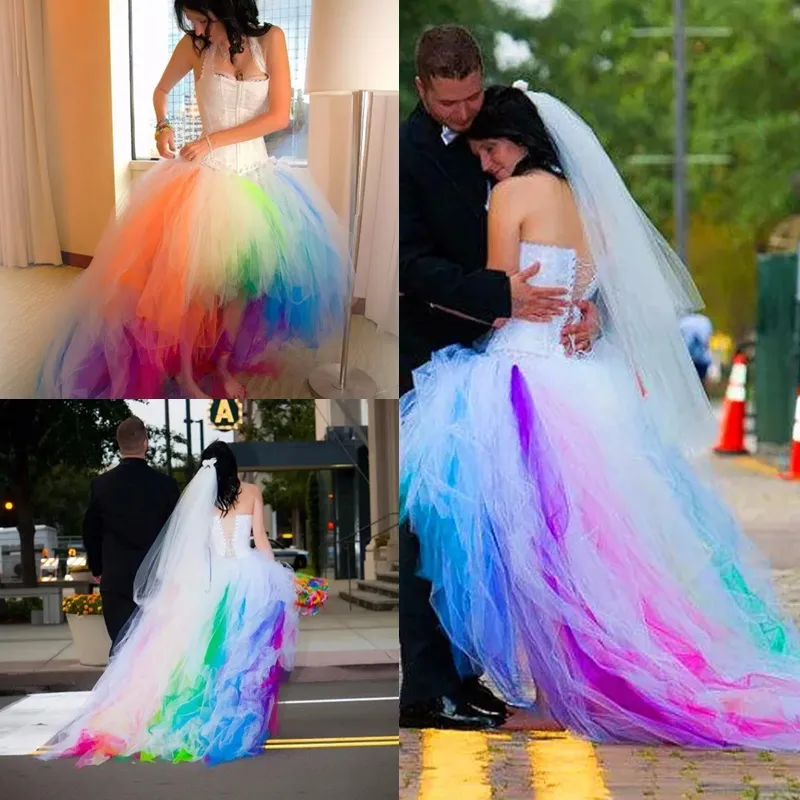 Rainbow colored wedding dresses online