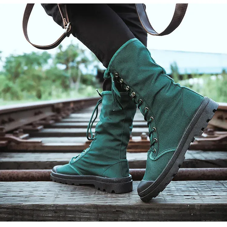 DHgate.com:Mens Canvas Mid-Calf Boots - Lace-Up Tactical