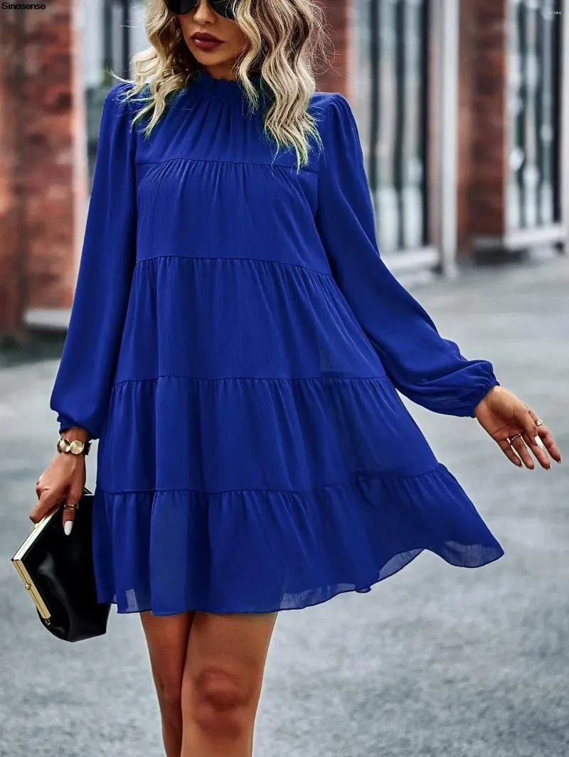 chinese dress ladies Long Sleeve Babydoll Dress with Lace Hem - Daytime Dress