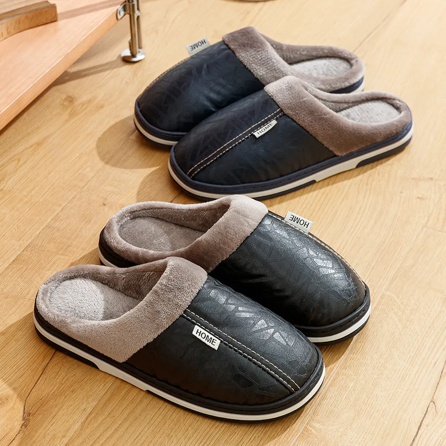 Indoor Outdoor Slippers For Men Waterproof PU Leather Home Shoes