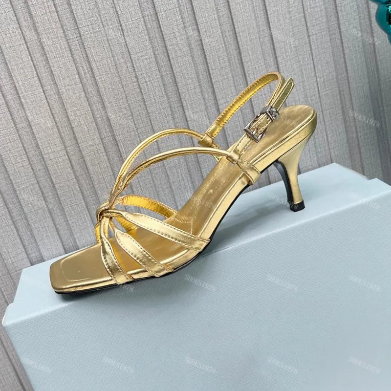 Save Big on Bulk Gold Kitten Heel Sandals Gold Designer Sandals For Women:  Sheepskin Leather Kitten Heel Shoes With Classic Buckle 6CM High Heeled