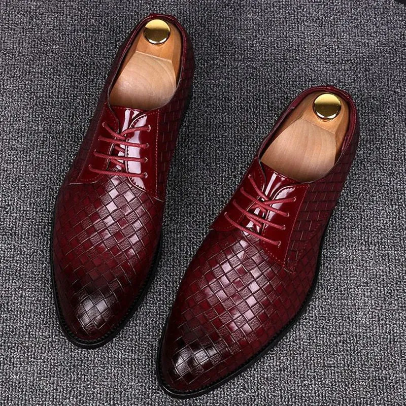 red dress shoes for wedding Formal Leather Men Business Shoes Male Geometric Oxfords Party Casual Flats from Dhgate Dress Shoes Perfect for your upcoming event mens vintage red wingtip dress