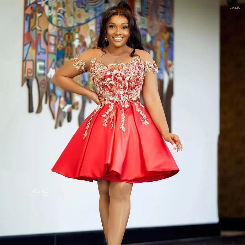 Red Mini Applique Beaded Red Short Prom Dresses For Black Girls O Neck Sleeve Perfect For Birthday Homecoming And Matric Parties From Yongyifu 116.65 DHgate.Com