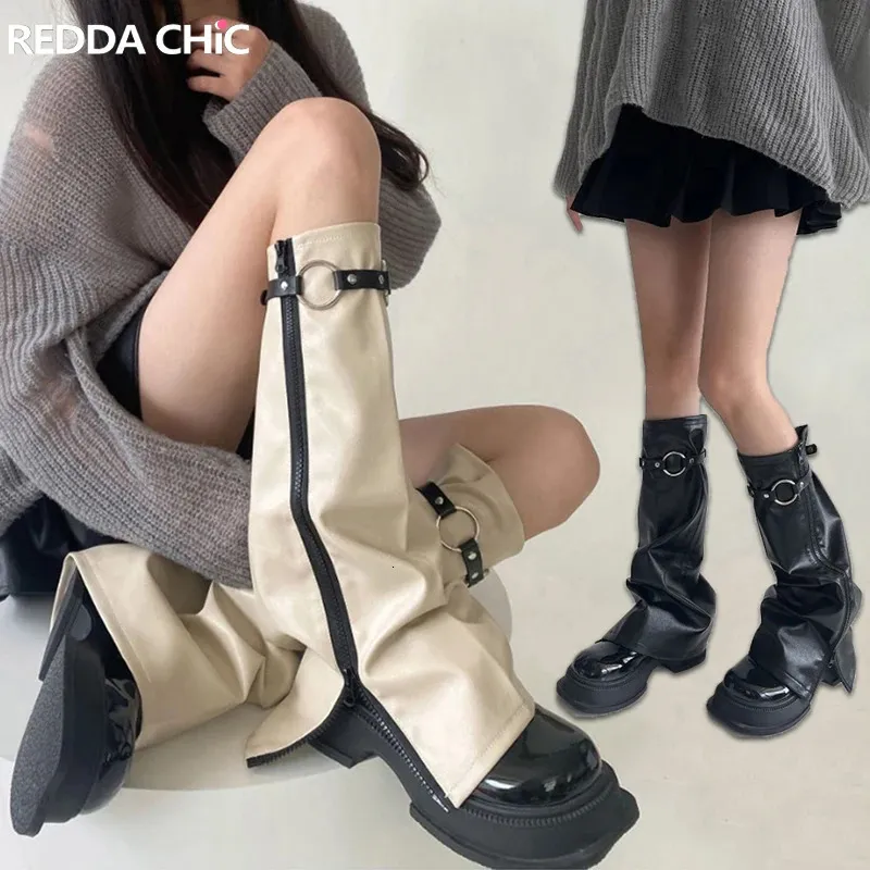 Leg Warmers and Boots: Faux Leather Calf Covers Knee-High Socks