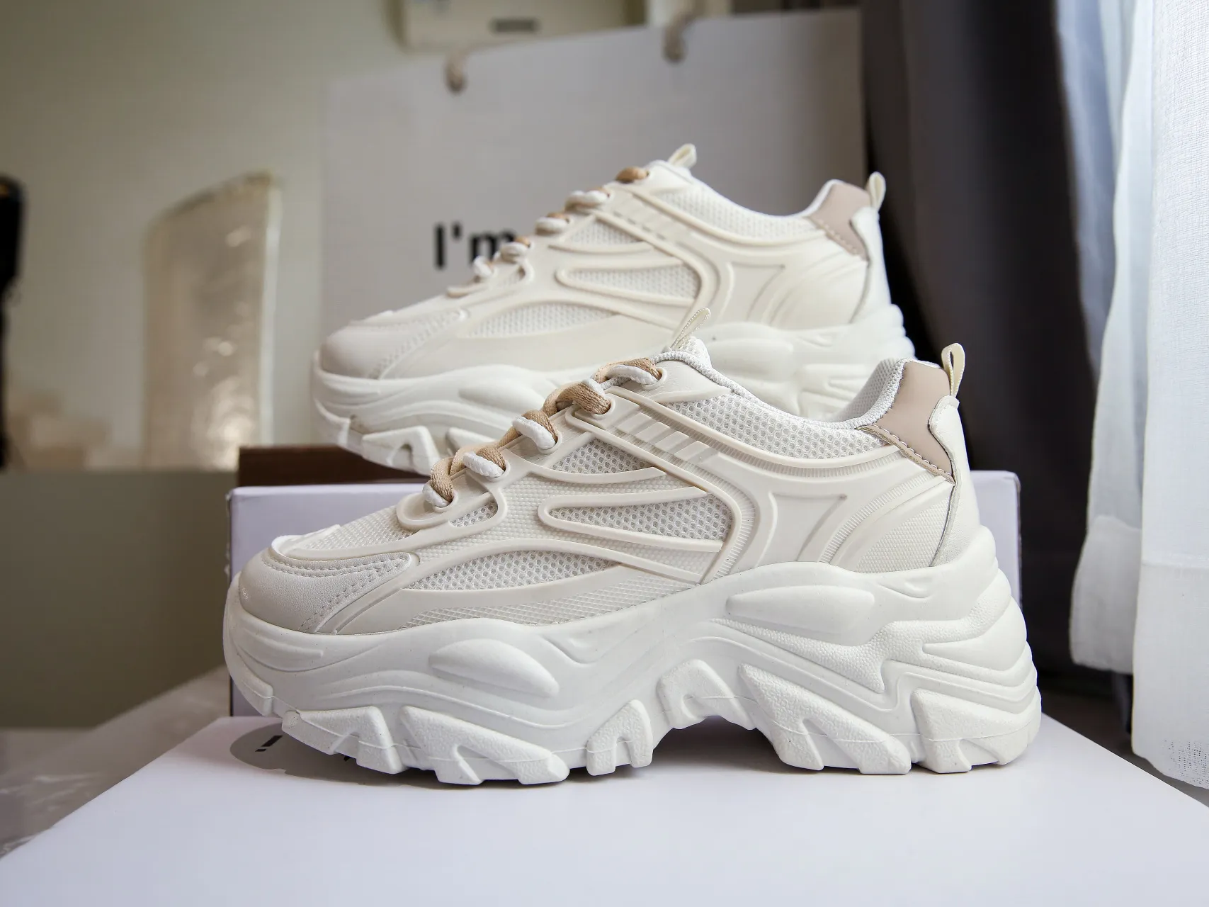 Womens Black White Athleisure Sneakers Breathable Mesh, Thick