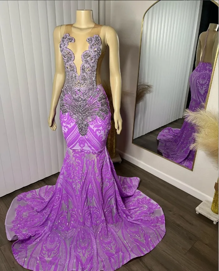 Fantasy Purple Mermaid Prom Party Dress Floor-Length Crystal Embroidery  Lace Applique from Dhgate Prom Dresses - price 173.77