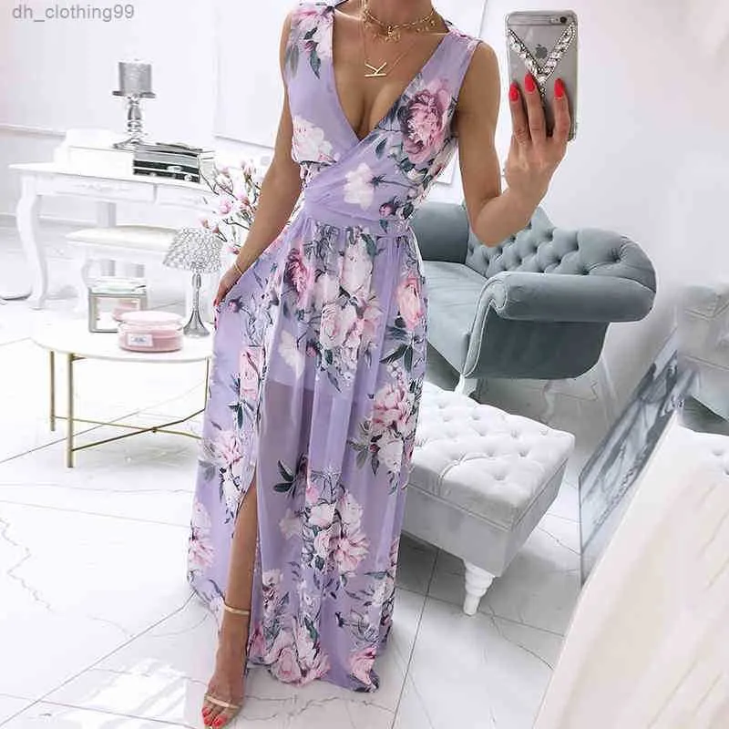 Women's Summer Floral Maxi Dress 2025 - V-Neck Sleeveless Halter Long Dress, Casual & Vacation Dress (95% Polyester, 5% Spandex) - View #6