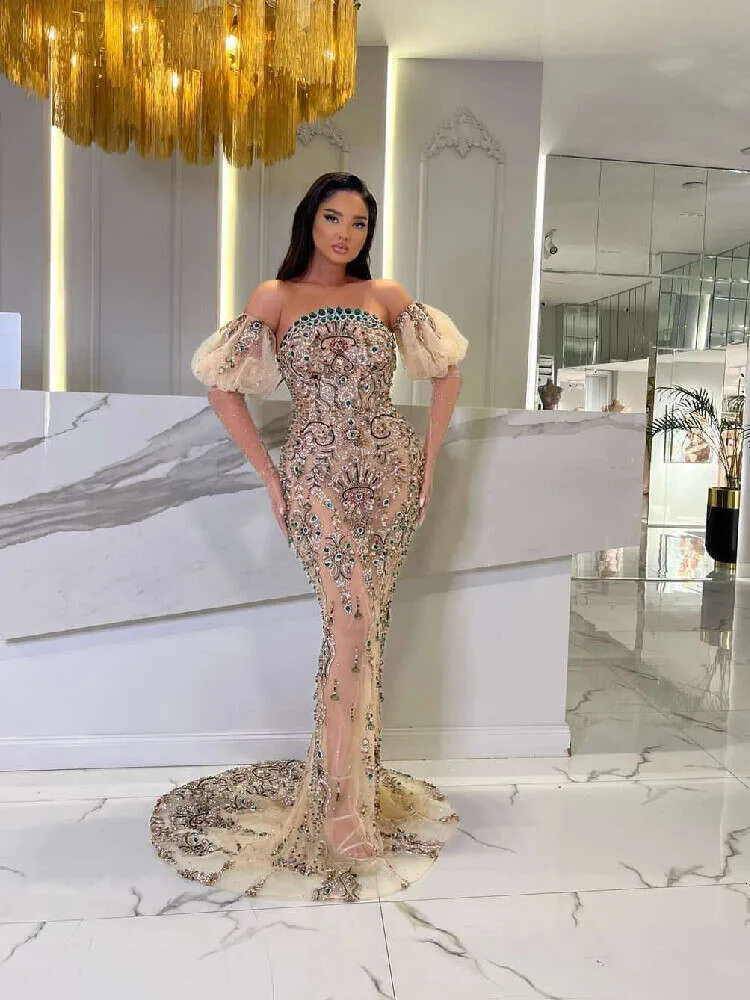 Custom Made Beaded Lace Evening Dress Bateau Neckline, Long Sleeves,  Pearl Sequin Embellishments