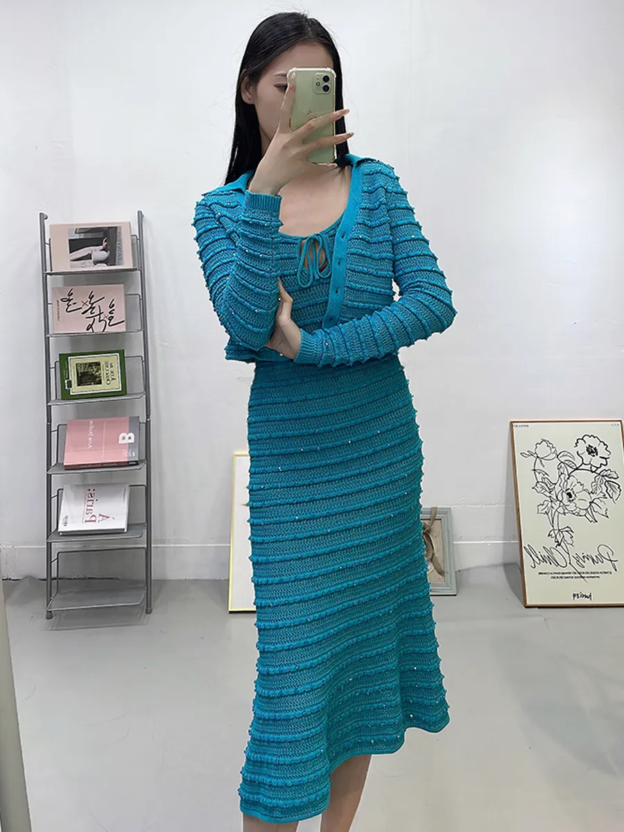 Green Beaded Strappy Knit Midi Dress with V-Neck and Empire Waistline from  Dhgate Basic & Casual Dresses - price 101.28